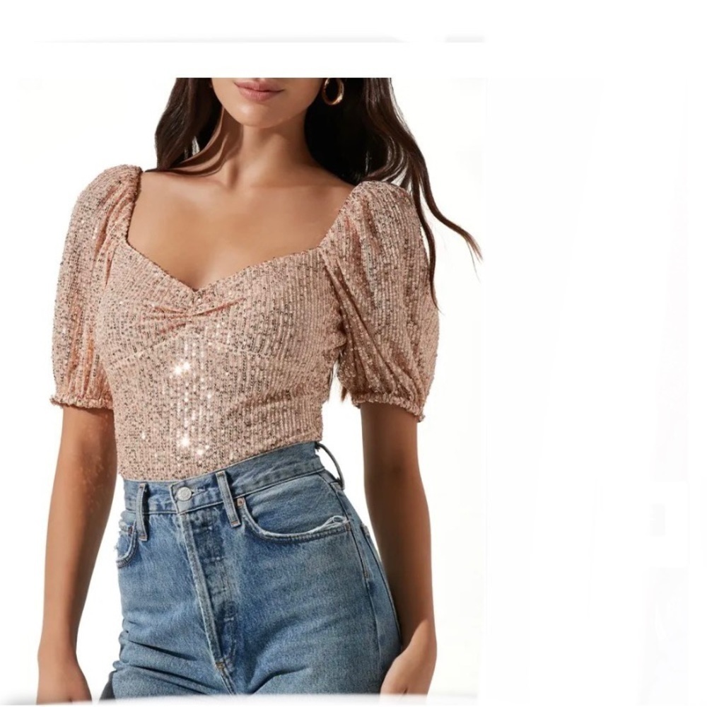 Astr Sequin Cinch Bust Top   (Body Suit)   Rose Gold Sz M